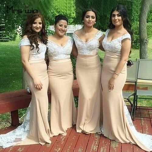 Mrs win Bridesmaid Dresses Elegant Deep V Neck Mermaid Wedding Party Dress Plus Size Sleeveless Lace Long Vestido Madrinha HR197
