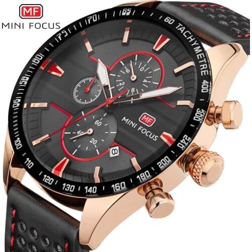 MINI FOCUS Mens Watches Waterproof Sports Watch Top Brand Luxury Quartz Wristwatches Chronograph Men Leather Strap Montre Homme