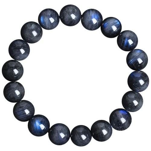 Natural Black Moonstone Labradorite Beads Stretch Flash Blue Bracelet 8-12mm
