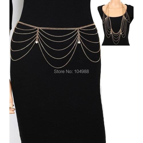 NEW ARRIVALS! STYLE BE03 WOMEN FASHION BELT CHAINS FIVE LAYERS BELT CHAINS BODY CHAINS JEWELRY 2 COLORS