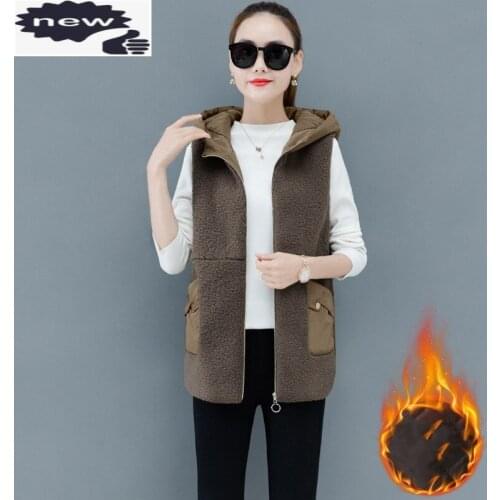 Autumn Winter Women Faux Fur Sleeveless Jacket Hooded Thick Warm Vest Casual Female Outwear Waistcoat Streetwear Vests Tops 3XL