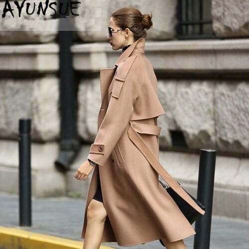 AYUNSUE 100% Wool Coat Winter Jacket Women Double Side Woolen Coats and Jackets Women Korean Long Jacket Casaco Feminino MY3977