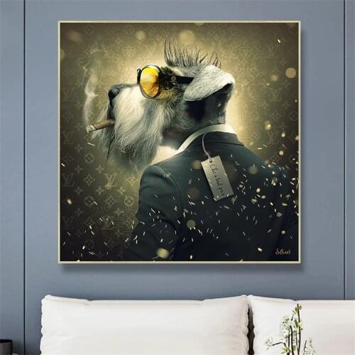 Brussels Griffon Dog Poster Wall Art Dog Sunglasses Suit Gentleman Oil Painting Animal Print Canvas Picture Living Room Home