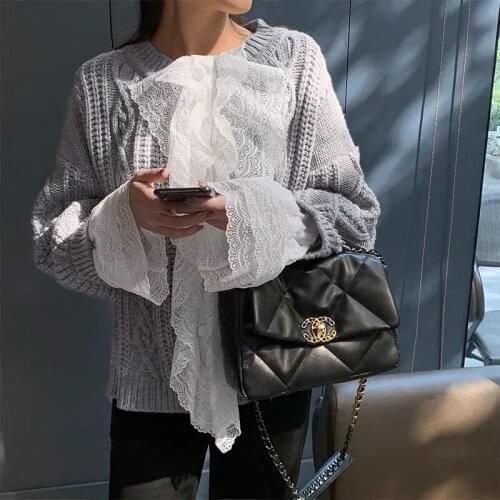 Crewneck simple solid knitted sweater elegant casual fashion hollow out sweater all-match winter thicken pullovers 2021 new tops