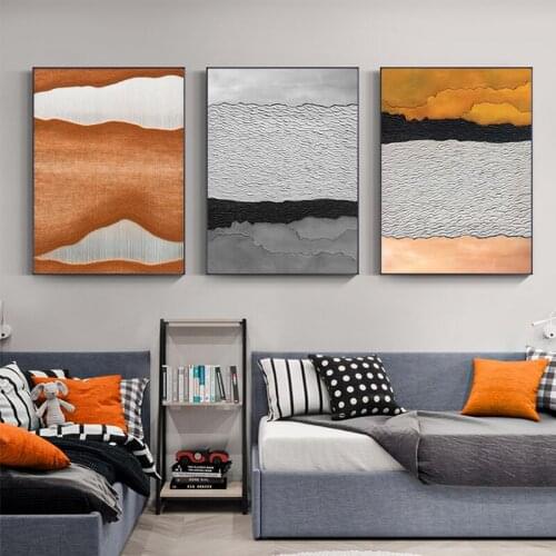 Modern Simplicity Orange Color Abstract Gray Wall Art Canvas Painting Black White Big Poster Print Wall Picture for Living Room