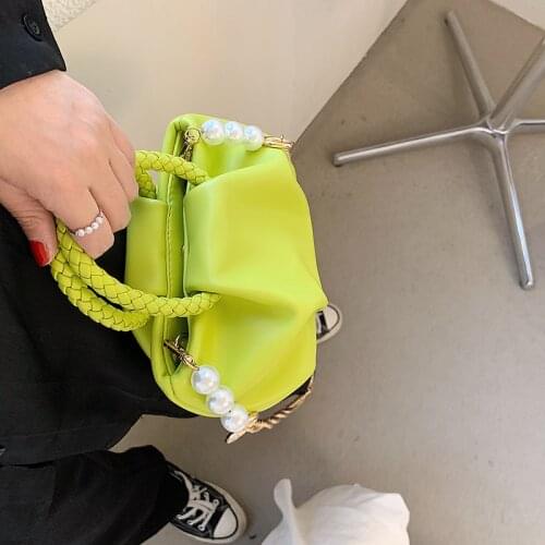 Bag Women 2021 Summer Bowling Handbag Fashion Pearl Chain Bag Sweet Designer Crossbody Bags PU Material Braided Handle Bags sac