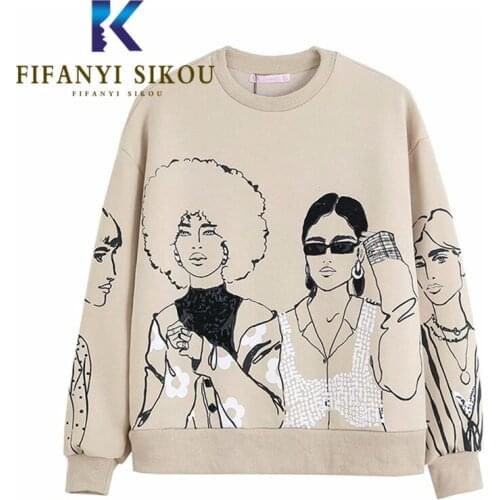 Fashion Print Sweatshirt Women Autumn Hoodies O-Neck Long Sleeve Pullovers Streetwear Loose Tops High Quality Sweatshirts Female