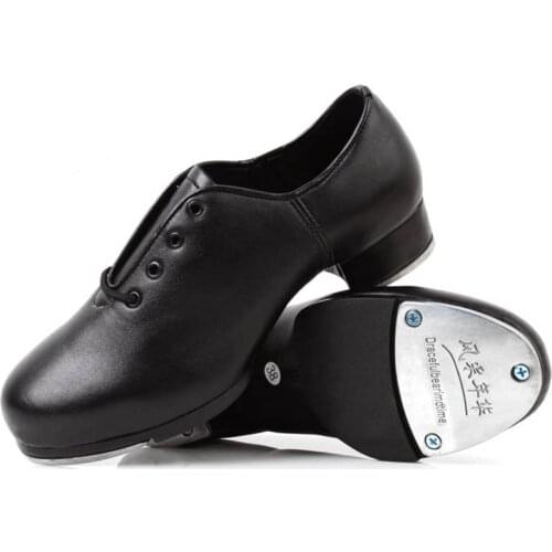 Genuine Leather Adult tap dance shoes Men women kicked shoes Sports Leather soft bottom High-impact aluminum plate Black shoe