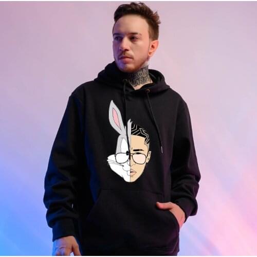 Bad Bunny Hip Hop Hoodies Sweatshirt Men Harajuku Hooded Sweatshirts Casual Pullover Streetwear Male Women Clothes Black Hoodie