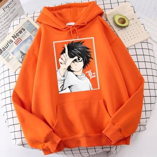 Japanese Anime Death Note Print Sweatshirt Woman Hip Hop Loose Hooded Casual Autumn Fur-Liner Hoodies Fashion S-Xxl Tops Unisex