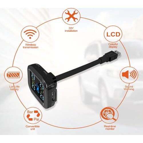 TP730 Car TPMS Tire Pressure Monitoring System cigarette lighter Digital LCD Display Auto Security Alarm Systems Tyre Pressure 8