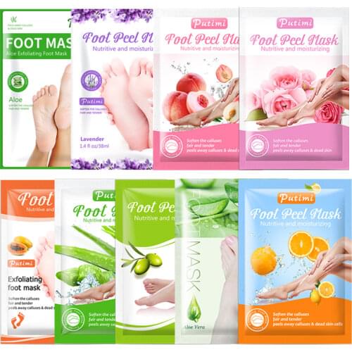 PUTIMI 9Packs Moisture Exfoliating Foot Mask Remove Dead Skin Foot Peeling Mask Pedicure Socks for Heels Anti Crack Foot Care