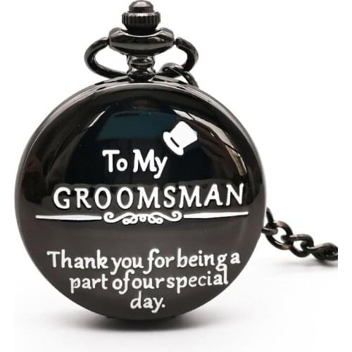 Vintage Engraving Groomsman Quartz Pocket Watch men with Fob Chain Best gift for friend Wedding Pendant Necklace Male Clock
