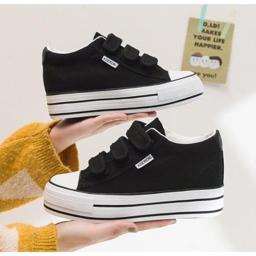 Womens Canvas Shoes Spring And Autumn 6CM Increased Single Shoes Wild White Casual Board Shoes Student Shoes Large Size 9 40