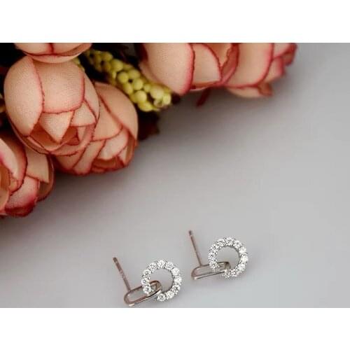 925 Sterling Silver Square Hollow Inlaid circle Zircon Stud Earrings For Women Simple Personality Korean Hot Selling Jewelry