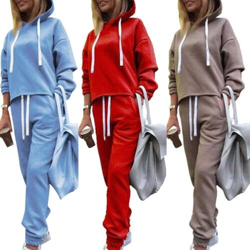 2 Piece Set Women Hoodies Pant Clothing Set Long Sleeve Warm Tracksuit Women Solid Color Top Pants Sport Suit conjuntos de mujer