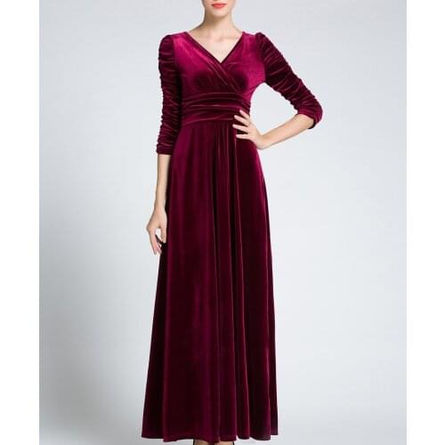 Women Winter Christmas Long Dress VNeck Velvet Formal Plus Size Maxi Dress Party Evening High Quality Muslims Robe Clothing Gown