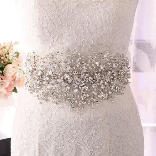 ZMSH240-S Wedding Dress Belt Rhinestone SilverFlowers for Dresses Bridal Belts Prom Womens Belts Fashion Brides Accessories