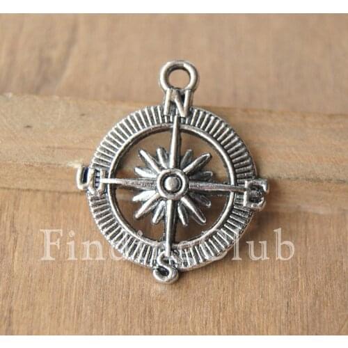 30 pcs 2 Colors Compass Charm Pendants Metal Bracelet Necklace Jewelry Findings 25mm