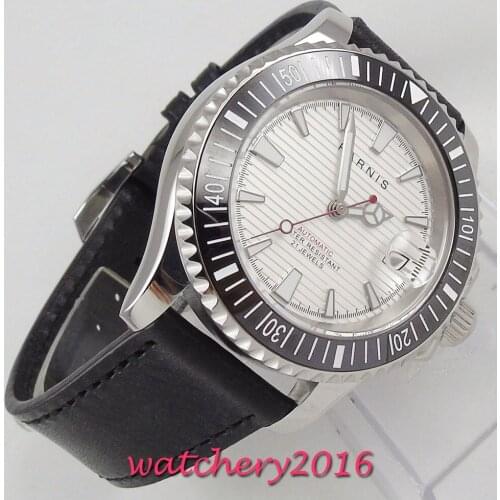 41mm PARNIS White Dial Sapphire Glass Rotating Ceramic Bezel Calendar Luxury Miyota Automatic Movement mens Watch NEW Arrived