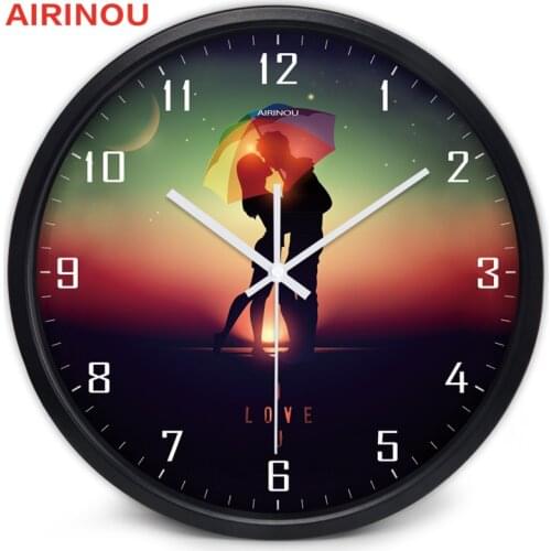 Airinou Romantic Lover In The Evening With Umbrella Style Wall Clock With Metal And Glass Young Men