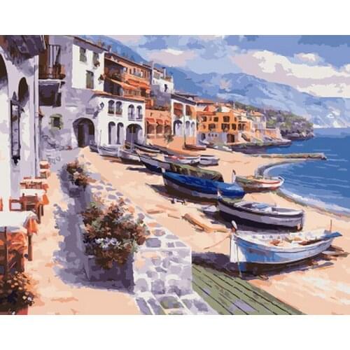 Frameless picture oil painting by numbers wall decor diy painting on canvas for home decor 4050 beach and boat