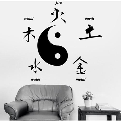 Buddha Chinese Signs Of Elements Yin Yang Symbol Wall Sticker Chinese Taoist Culture Wall Decals Home Decor Murals