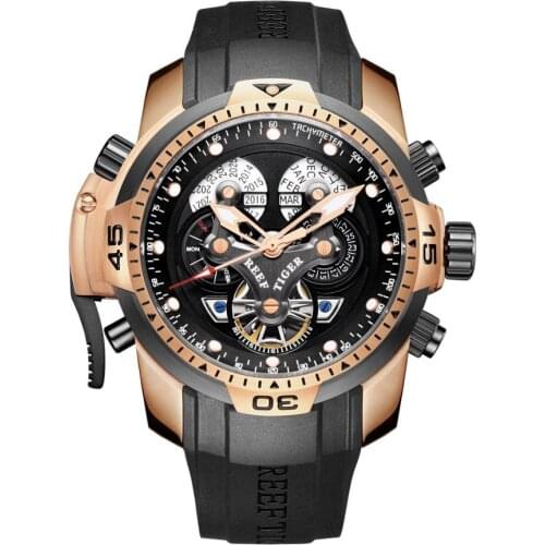 Men watch,mens automatic watches Reef Tiger sport waterproof perpetual calendar mechanical wristwatch relogio masculino RGA3503