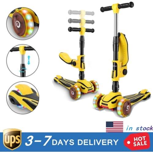 Kids Adjustable Height Kick Scooter Flashing Wheels 3 Wheels With Foldable Seat