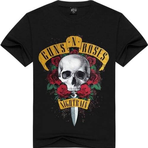 Mens T-shirts new GUNS N ROSES NIGHTRIAN t shirt men mans tshirt summer cotton black t-shirt punk skull rose design