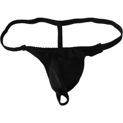Hot 1 Pcs Black Men Sexy Underwear Erotic Briefs Mini Thongs T-Back Pouch Bulge Panties Underpants Solid Elastic Breathable 2019