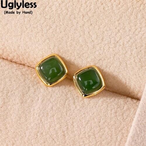 Uglyless Classic Cube 8MM MINI Studs Earrings for Women Daily Dress Natural Jasper Square Earrings 100% Real 925 Silver Brincos