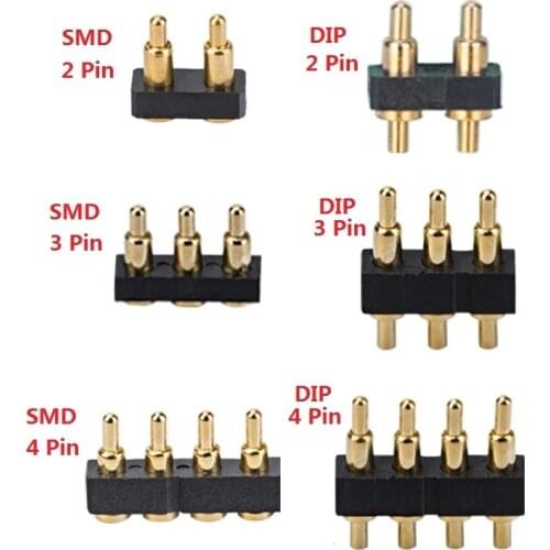 10 pcs Pogo Pin connector 2 3 4 Pin Test Probe Gold plated copper power pogopin Battery spring Loaded Contact SMD DIP needle PCB