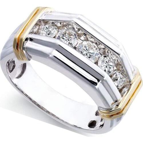 Trendy Two-Tone Geometry White Crystal Zircon Ring for Women Engagement Party Wedding Rings Jewelry Hand Accessories