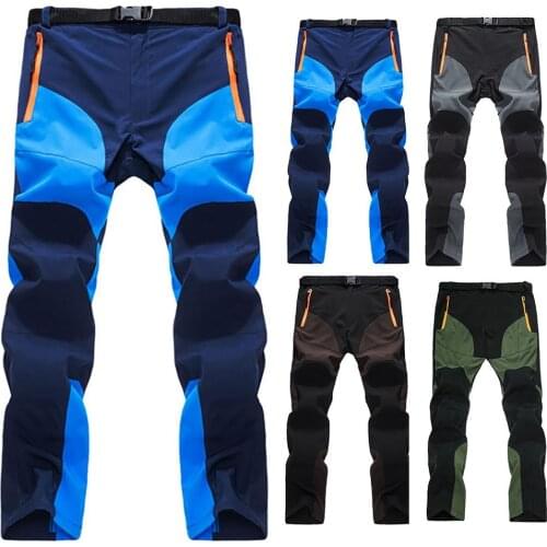 Men Color Block Quick Dry Zipper Pants Outdoor Trekking Fishing hiking mountain climbing survival sports Long Trousers Apparel