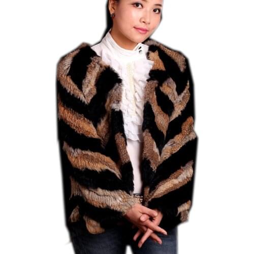 2018 New Winter Autumn Women Real Fur Coat Female Knitted Rabbit Coats Jacket Casual Thick Warm Fashion Slim Overcoat Clothing