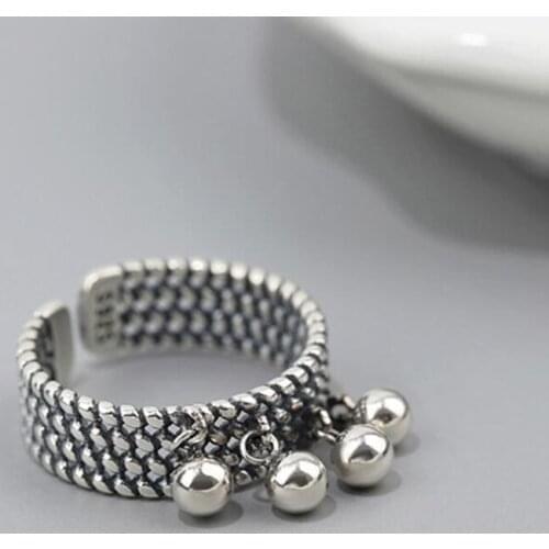 2021 New Vintage Punk Silver Color Rings New Trendy Creative Beads Pendant Tassel Geometric Party Jewelry Gifts for Women
