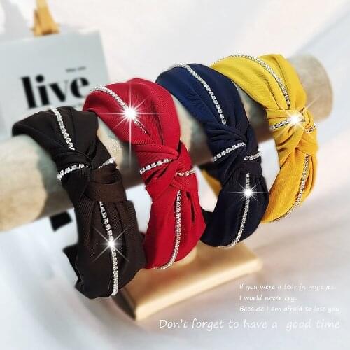 New shining Diamond Solid color Hair Hoop Women Thick cotton cloth Headband Knotted Hair Band ladies Hair Accessories FG114