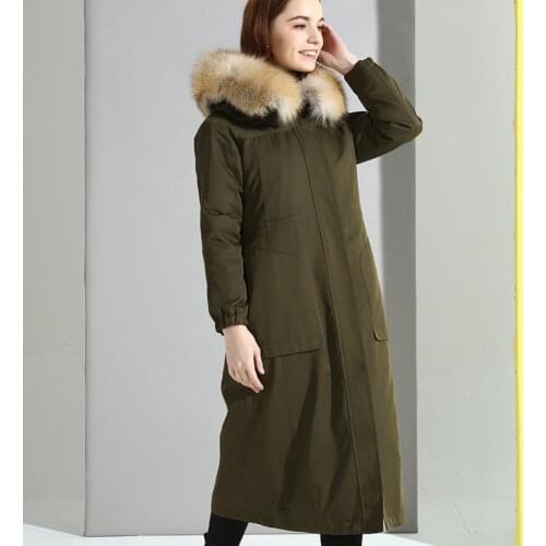 Parka Fur Real 2020 Winter Jacket Women Natural Rabbit Fur Liner Long Coat Female Real Raccoon Fur Collar Outwear MY3597