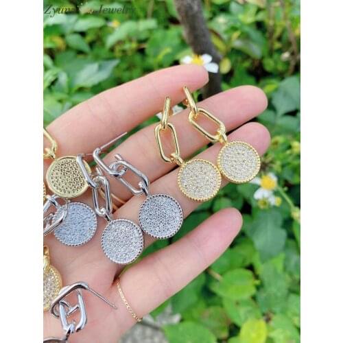 4 Pairs, Crystal Coin Dangle Earrings For Women Gold Silver Color Cubic Pendientes Mujer Fashion Jewelry 2021 Brincos Female