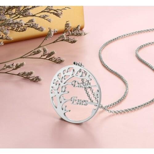 Personalized 925 Sterling Silver Name Necklace Custom Family Tree Necklace Birthday Gift for Women Fine Jewelry (Lam Hub Fong)