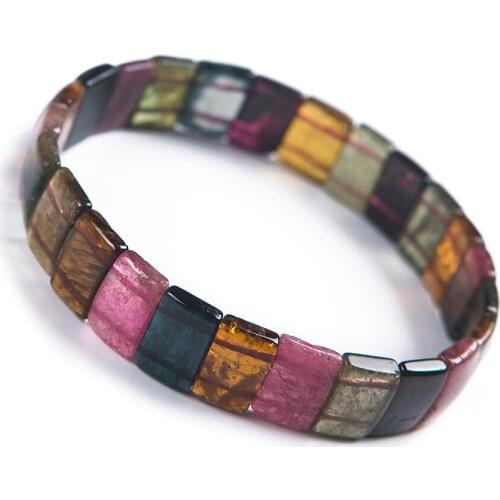 Drop Shipping Natural Colorful Tourmaline Quartz Crystal Clear Rectangle Bead Stretch Bangle Bracelets For Women