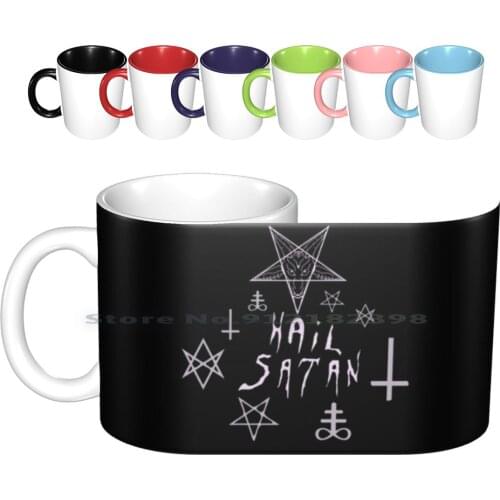 Hail Satan Ceramic Mugs Coffee Cups Milk Tea Mug Satan Goat Devil Demon Demonic Satanic Evil Creepy Horror Emo Goth Alternative