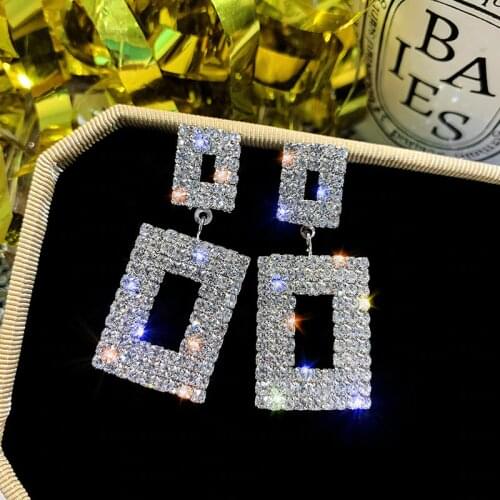 Bling Lxury Shining Crystal Drop Earrings Square Rhinestone Dangle Earrings for Women Wedding Party Jewelry
