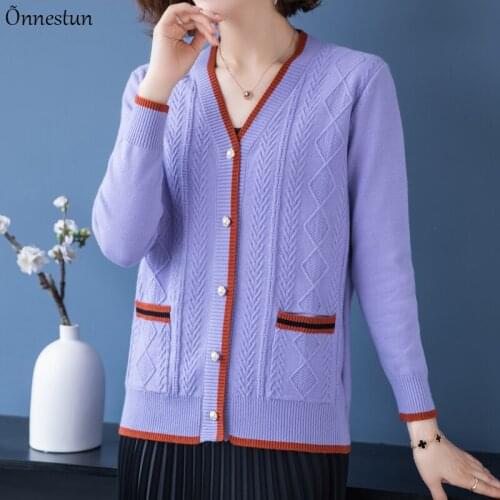 V Neck Sweater Women New Autumn Long Sleeve Sweater Cardigan Knitwear Single-breasted Solid Cardigans