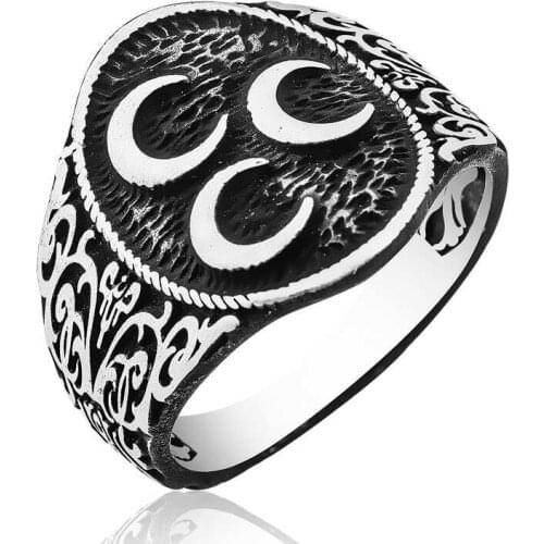 Tevuli 925 Sterling Silver Three Crescent Male Ring