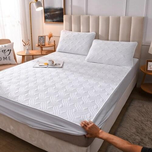 High Quality solid Cotton Quilted Mattress Cover fully printed fabric Mattress Protector Soft Pad for Bed home decor