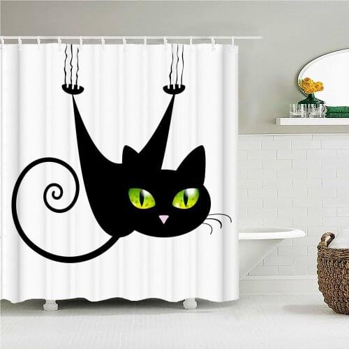 Funny Cartoon Black Cat Shower Curtain Waterproof Polyester 3D Printing Bath Screen for Bathroom Shower Curtains With Hooks