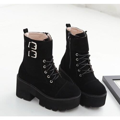 2019 winter new winter boots women thick-soled belt buckle women shoes velvet warm high heel platform ankle boots for women