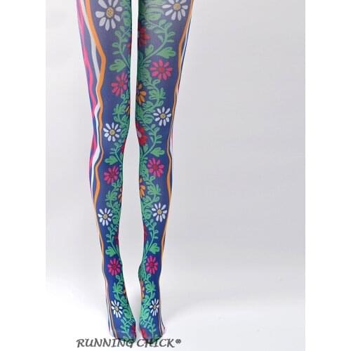 RUNNING CHICK Flowers Printed Women College Style Patterned Stockings